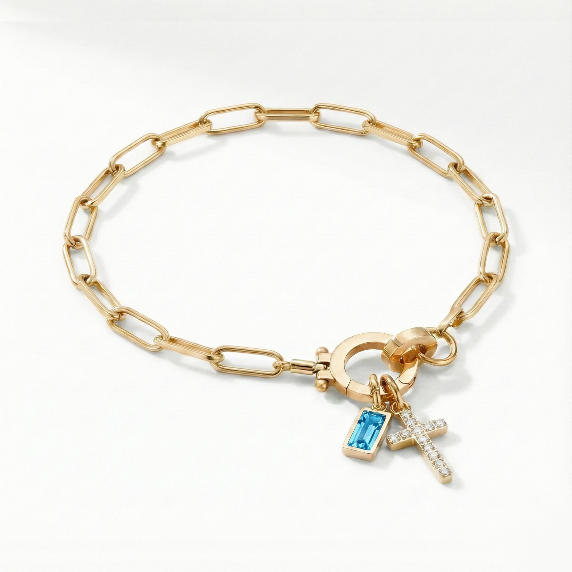 AX Paperclip Birthstone Cross Charm Bracelet