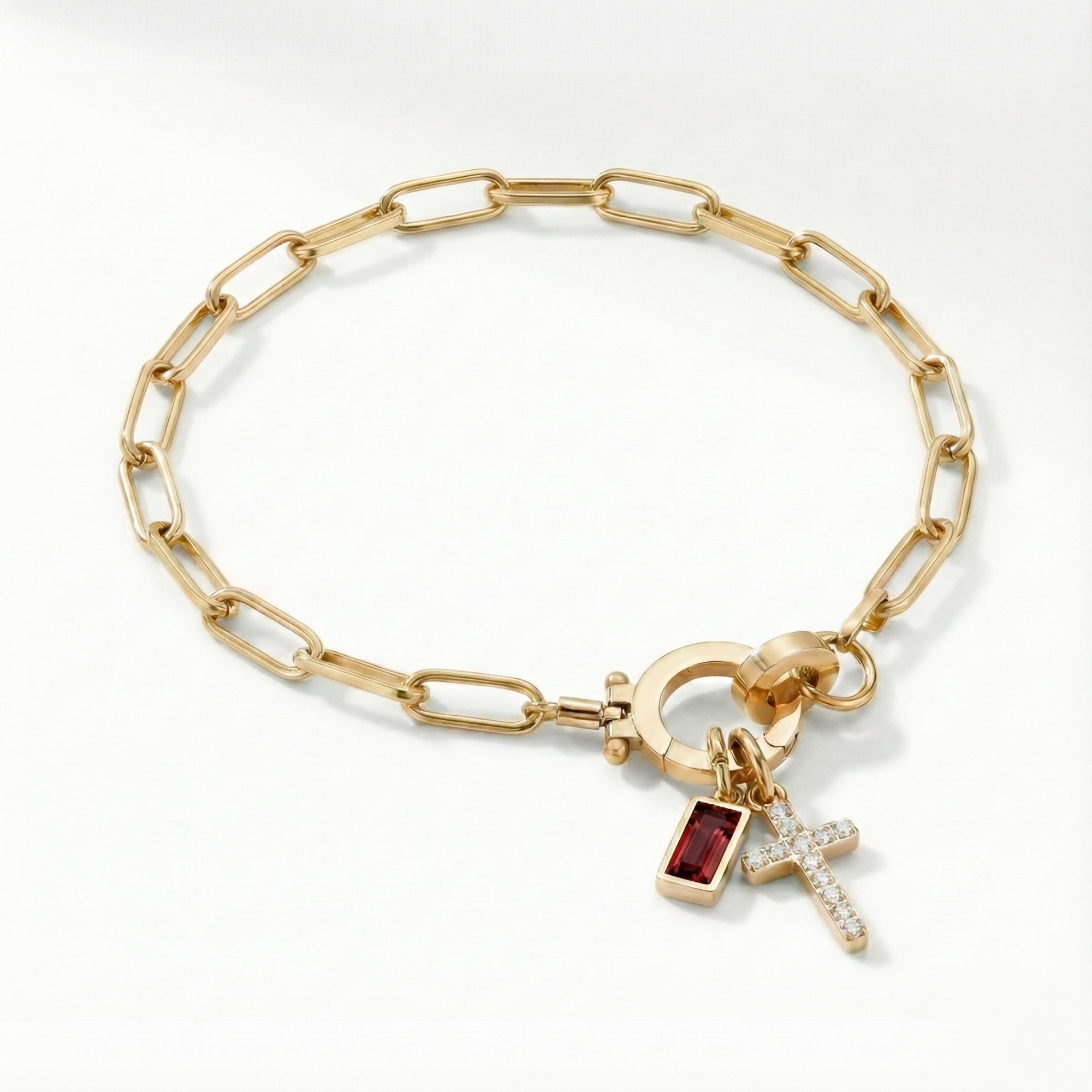 AX Paperclip Birthstone Cross Charm Bracelet