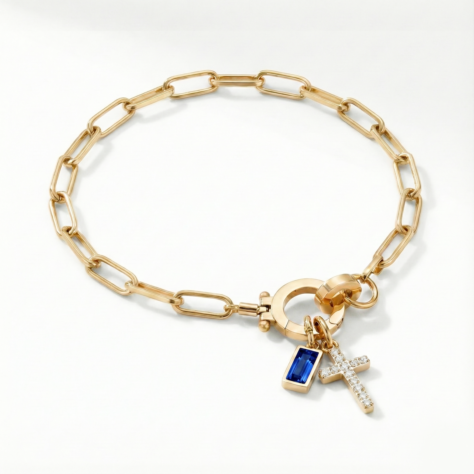 AX Paperclip Birthstone Cross Charm Bracelet