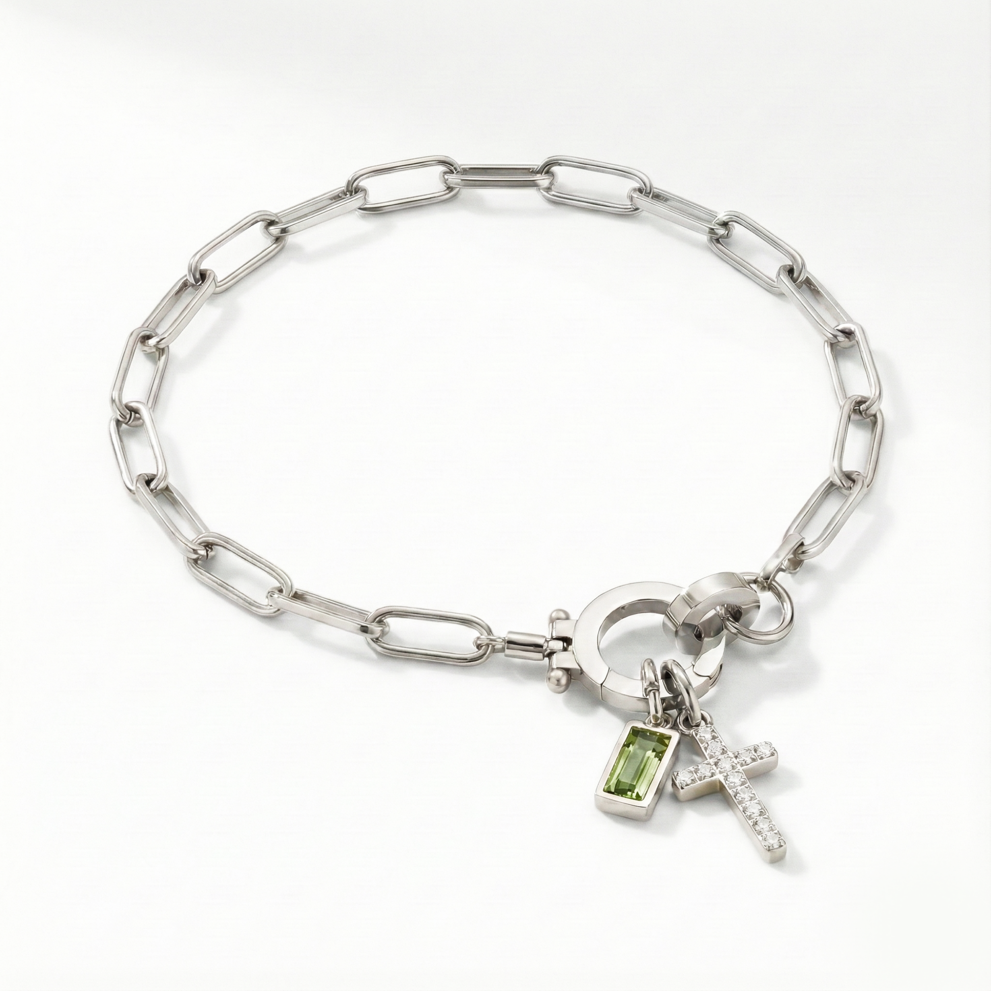 AX Paperclip Birthstone Cross Charm Bracelet