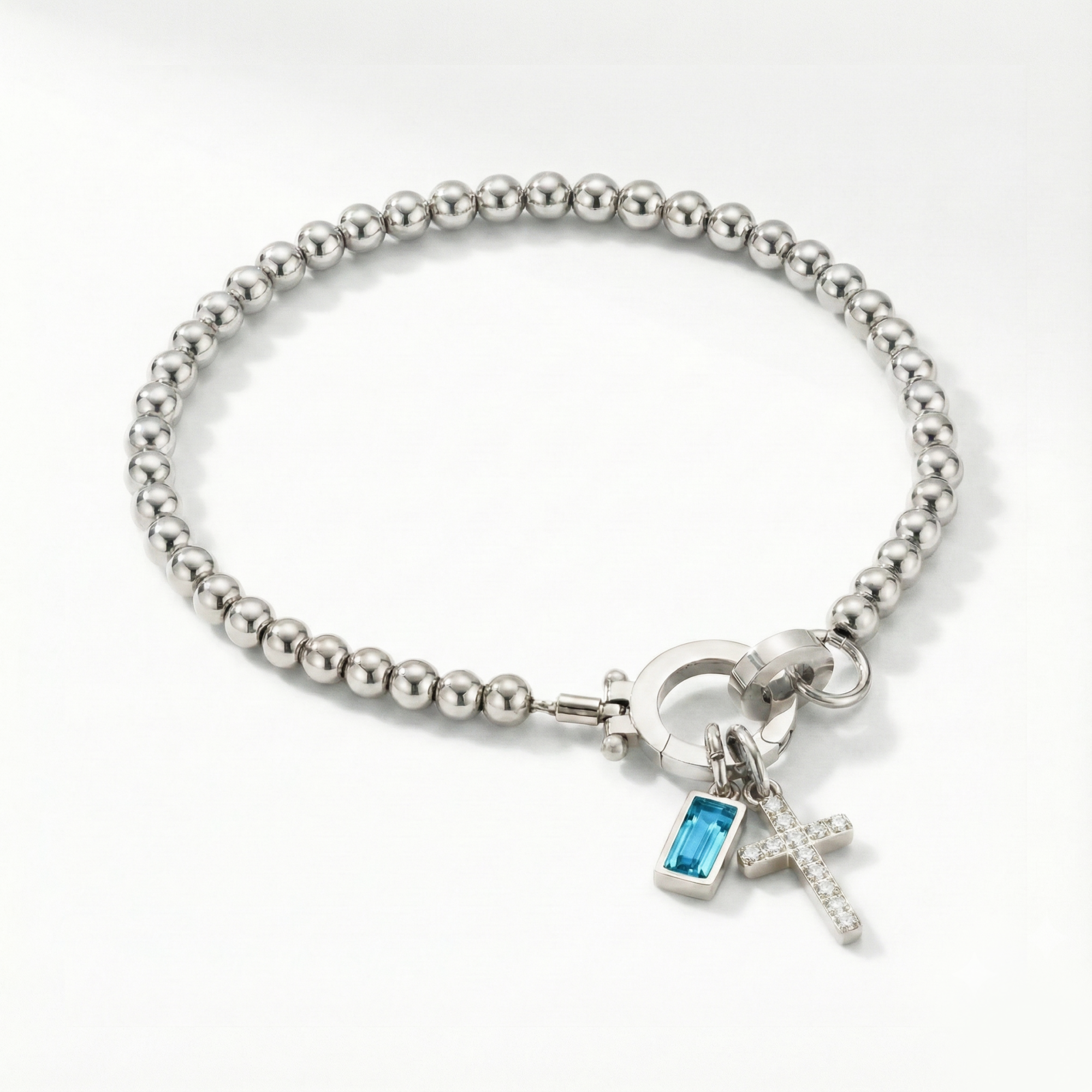 AX Beaded Birthstone Cross Charm Bracelet