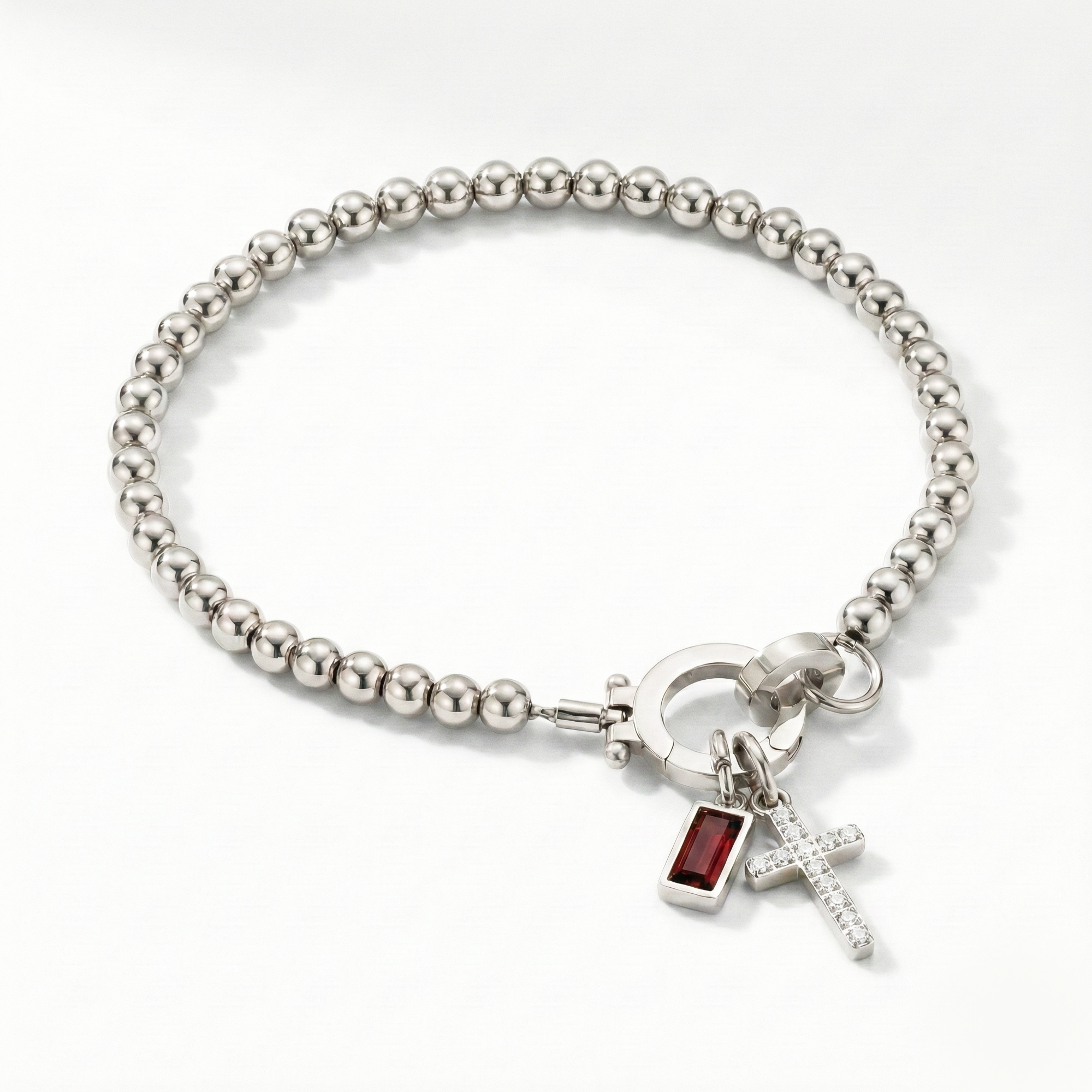 AX Beaded Birthstone Cross Charm Bracelet