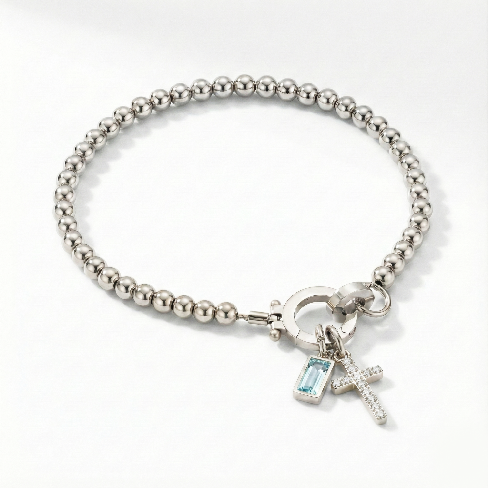 AX Beaded Birthstone Cross Charm Bracelet